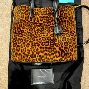Saint Laurent toy shopping tote. Leopard suede.
